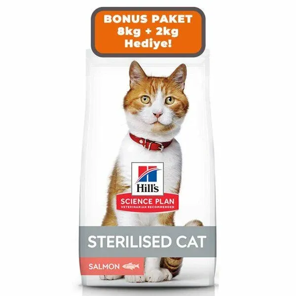 Hill's Scıence Plan Somonlu Kısırlaştırılmış Yetişkin Kedi Maması 8kg+2kg HEDİYE!